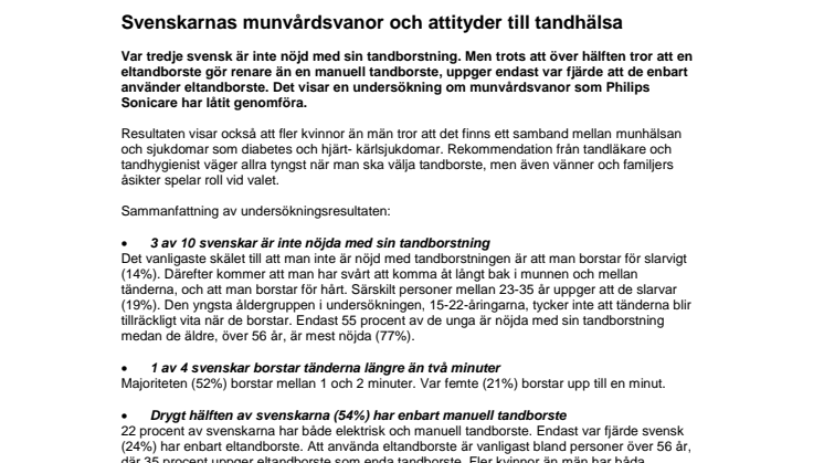 Faktablad- Philips Sonicares Munhälsobarometer 2013