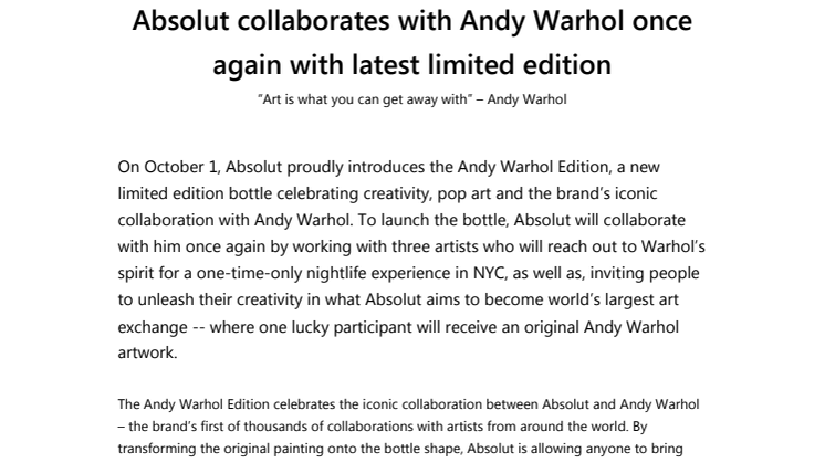 Absolut collaborates with Andy Warhol once again with latest limited edition 