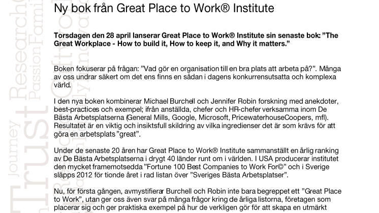 Ny bok från Great Place to Work® Institute