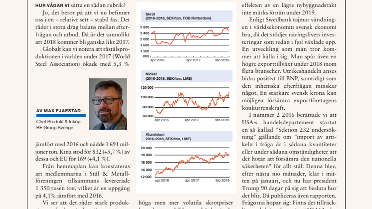 2018 – ÄNNU ETT BRA ÅR FÖR STÅLBRANSCHEN!