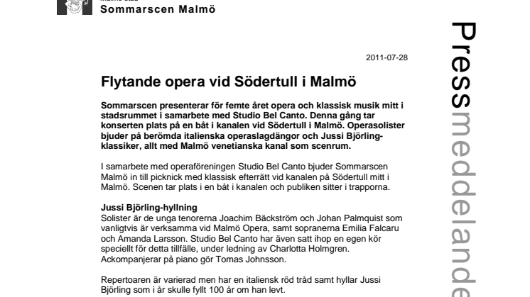 Flytande opera vid Södertull i Malmö
