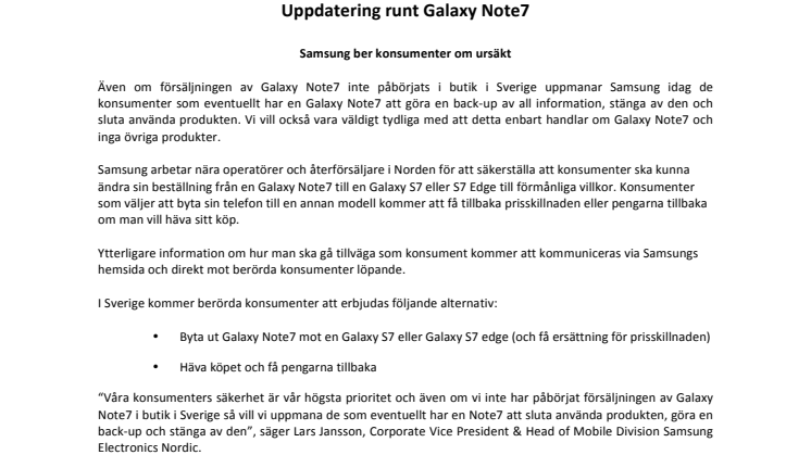 Uppdatering runt Galaxy Note7