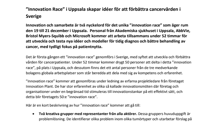 ”Innovation Race” i Uppsala skapar idéer för att förbättra cancervården i Sverige
