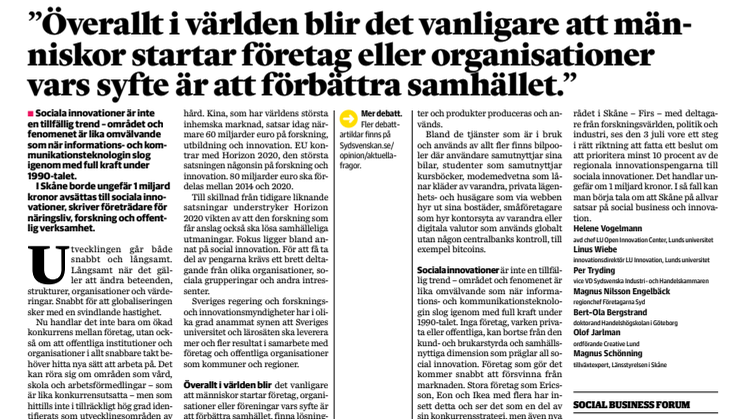 DEBATTARTIKEL: ”Överallt i världen blir det vanligare att människor startar företag eller organisationer vars syfte är att förbättra samhället.”