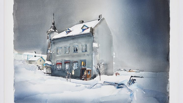Hus i gråväder av Lars Lerin