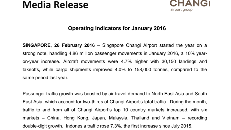 Operating Indicators for January 2016