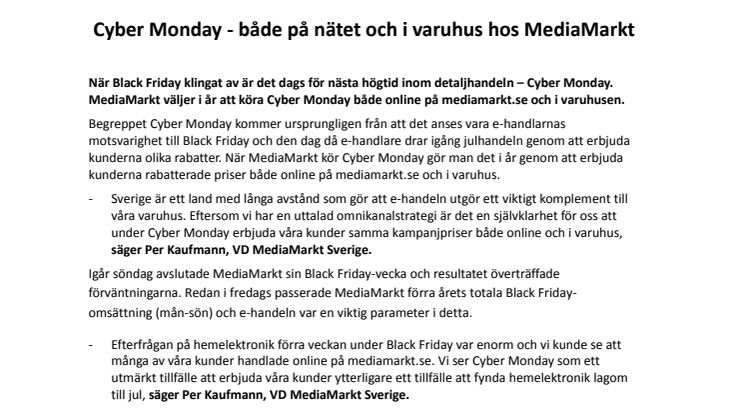 Cyber Monday - både på nätet och i varuhus hos MediaMarkt 