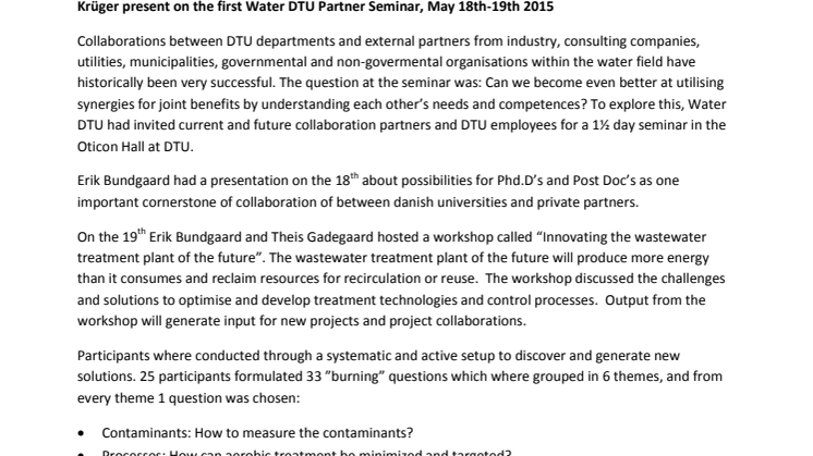 Krüger present on the first Water DTU Partner Seminar