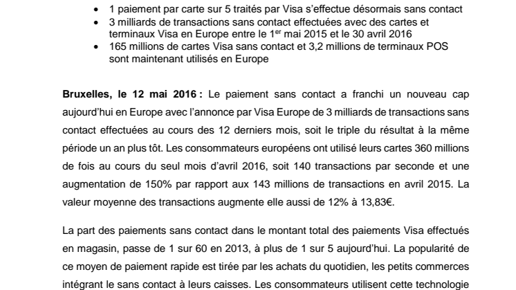 Les Européens plébiscitent le "Touch & Pay" avec 3 milliards de paiements sans contact sur les 12 derniers mois