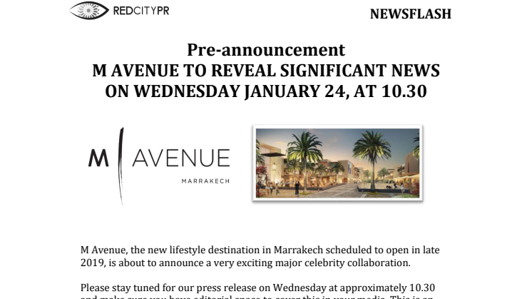 M AVENUE TO REVEAL SIGNIFICANT NEWS ON WEDNESDAY JANUARY 24, AT 10.30