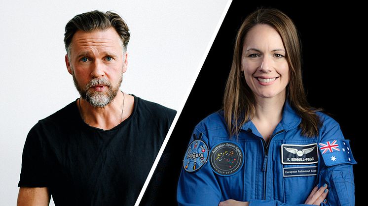 Skådespelaren Christopher Wagelin och astronauten Katherine Bennell-Pegg, Årets alumner 2024 vid Luleå tekniska universitet 