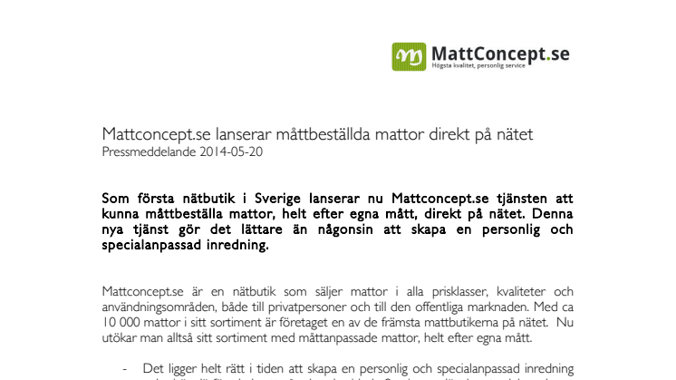 Mattconcept.se lanserar måttbeställda mattor direkt på nätet