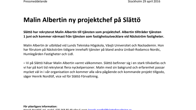 Malin Albertin ny projektchef på Slättö