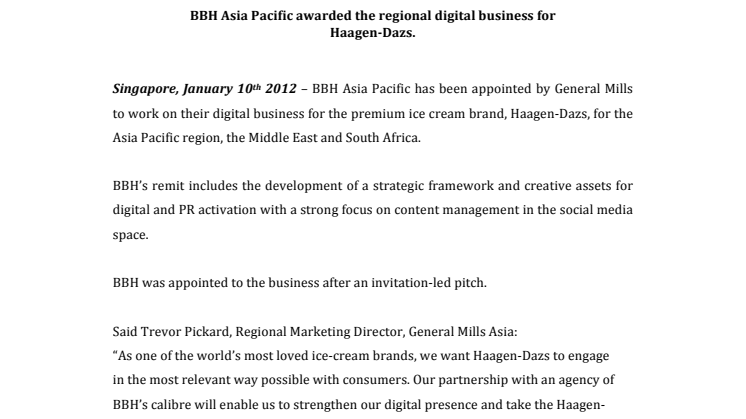 BBH Asia Pacific awarded the regional digital business for Haagen-Dazs