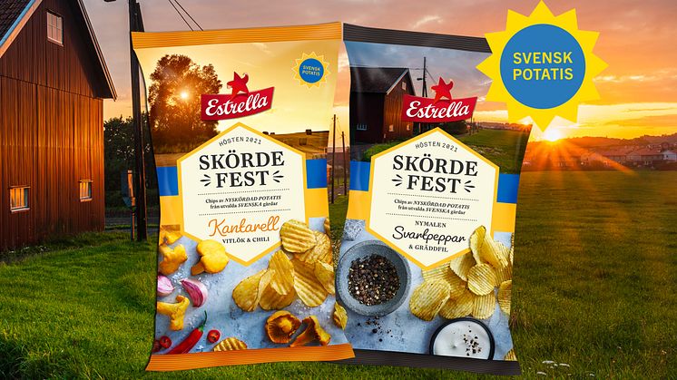 Estrellas Skördefest 2021 i smakerna Kantarell, Vitlök & Chili och Nymalen Svartpeppar & Gräddfil