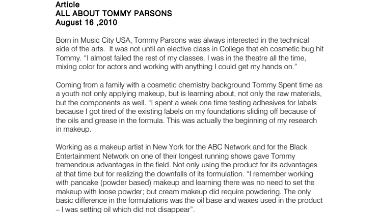  Tommy Parsons biografi