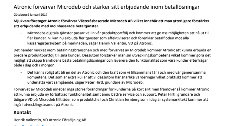 Atronic förvärvar Microdeb och stärker sitt erbjudande inom betallösningar