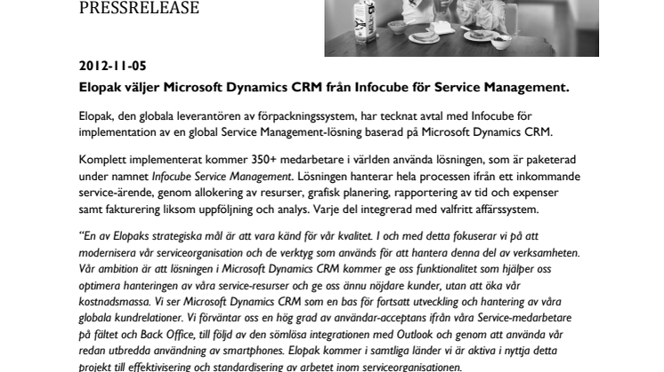 Elopak väljer Microsoft Dynamics CRM från Infocube för Service Management. 