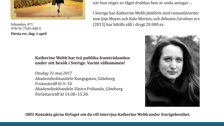 Storsäljaren Katherine Webb till Sverige  – med en ny roman i bagaget 