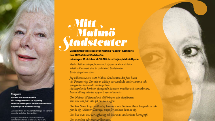 Boka in redan nu - release för Kristina Kamnerts nya bok "Mitt Malmö Stadsteater"