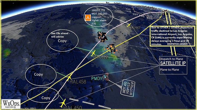 WxOps satellite enabled dispatcher & plane to plane communications network