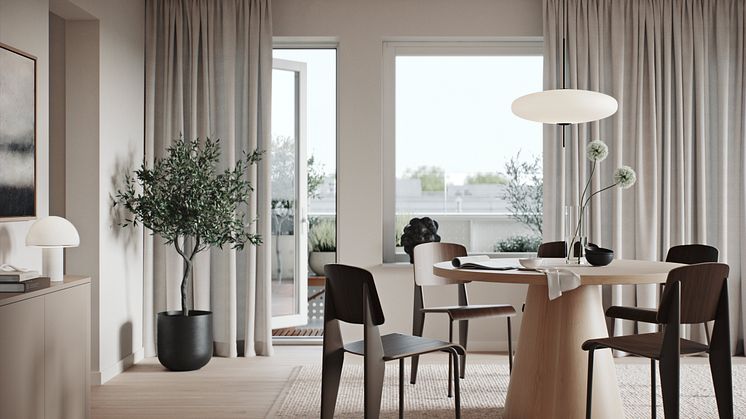 Lägenheterna har varma och ljusa toner valda utifrån det skandinaviska ljuset