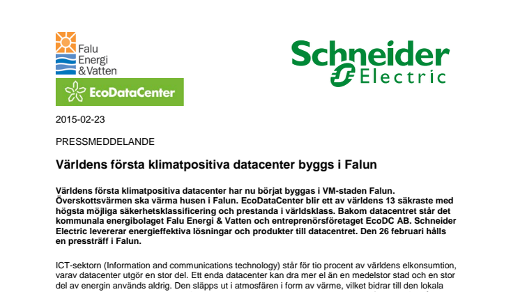 Världens första klimatpositiva datacenter byggs i Falun
