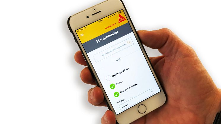 Sika MiljöApp - enkelt att välja rätt miljöbedömd produkt