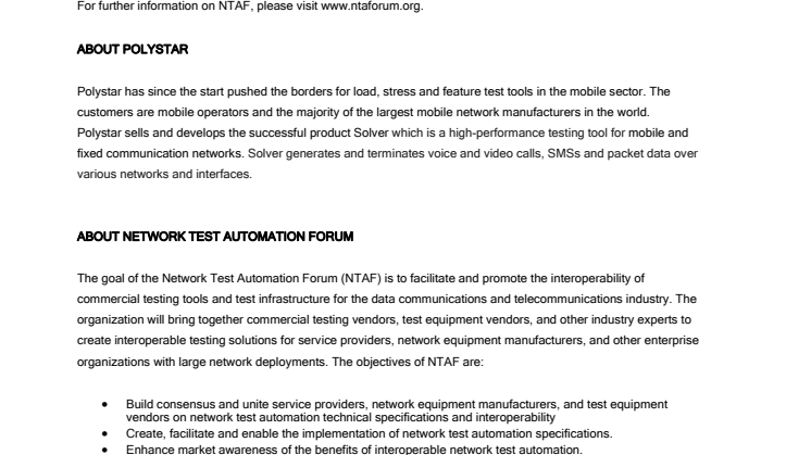 Polystar joins Network Test Automation Forum