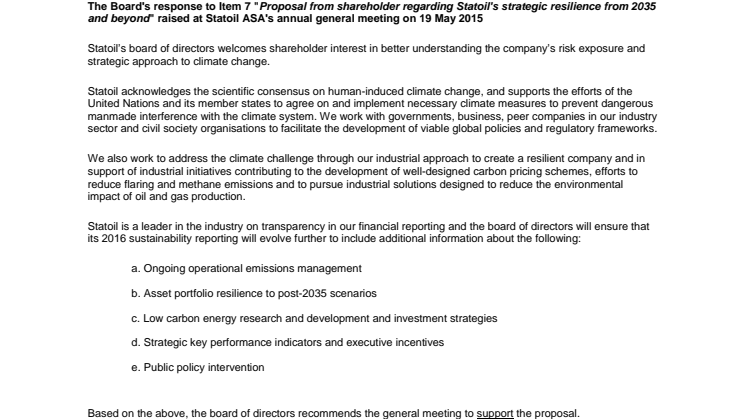AP4 lägger aktieägarförslag om ökad klimatrapportering från Statoil