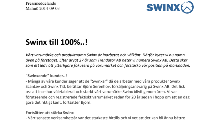 SWINX till 100%..!