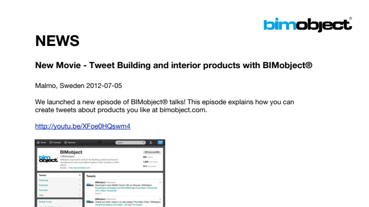 New Movie - Tweet Building and interior products with BIMobject®