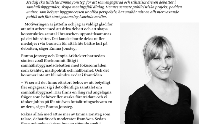 Emma Jonsteg tilldelas Olle Engkvist medalj 2014