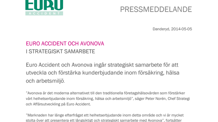 Euro Accident och Avonova i strategiskt samarbete