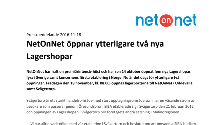 NetOnNet öppnar ytterligare två nya Lagershopar