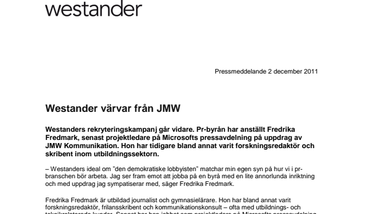 Westander värvar från JMW