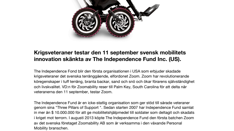 11 september testar krigsveteraner svensk mobilitets innovation skänkta av The Independence Fund Inc. (US)