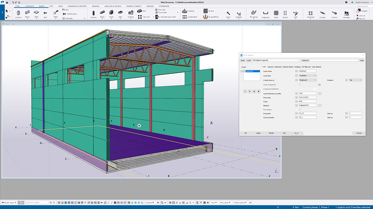 Tekla-modell över stålhall