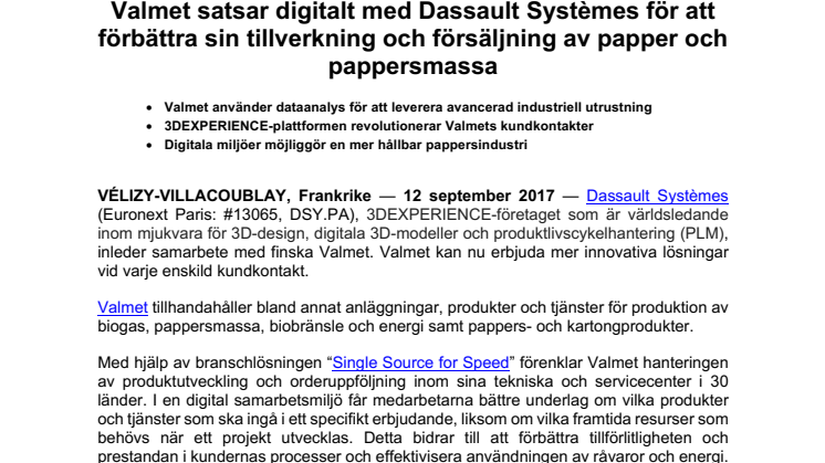 ​Valmet satsar digitalt med Dassault Systèmes för att förbättra sin tillverkning och försäljning av papper och pappersmassa