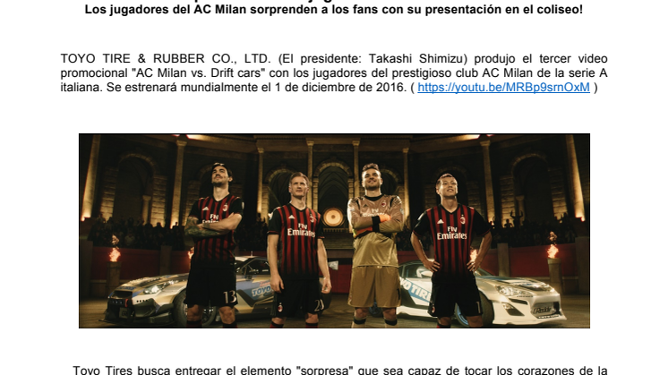 Toyo Tires hace lanzamiento de tercer video promocional con la aparición de los jugadores del AC Milan