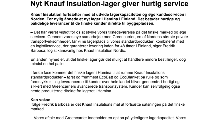 Nyt Knauf Insulation-lager giver hurtig service 