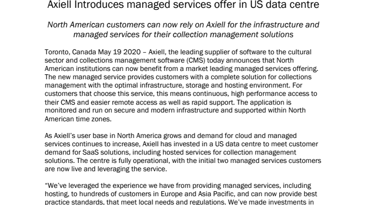 Axiell Introduces managed services offer in US data centre 