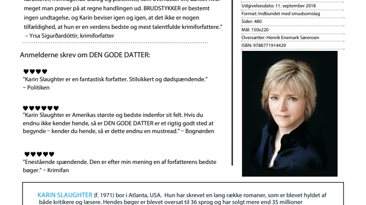 Udkommer i dag: Karin Slaughter BRUDSTYKKER