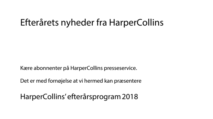 Efterårets nyheder fra HarperCollins 