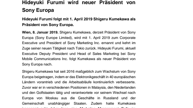 Sony Europa ernennt neuen Präsidenten