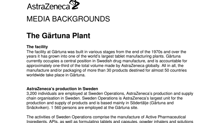 The Gärtuna Plant, Media backgrounder