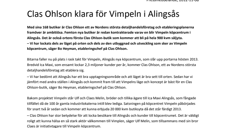 Clas Ohlson klara för Vimpeln i Alingsås