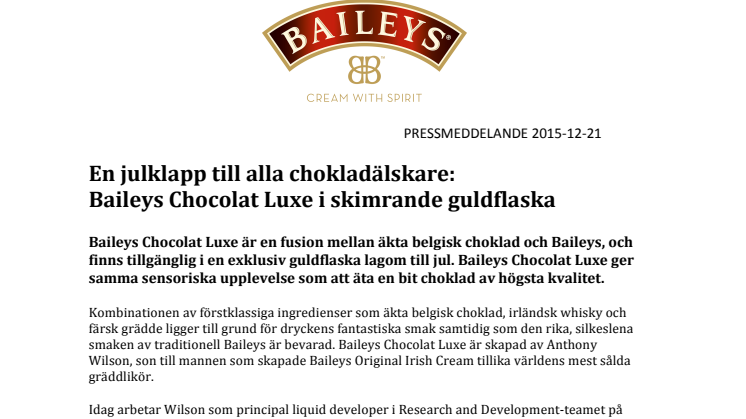 En julklapp till alla chokladälskare: Baileys Chocolat Luxe i skimrande guldflaska 