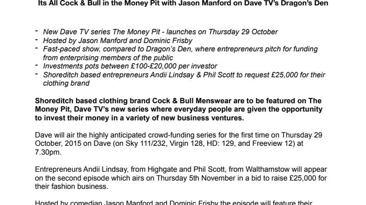 Its All Cock & Bull in the Money Pit with Jason Manford on Dave's New Dragon's Den