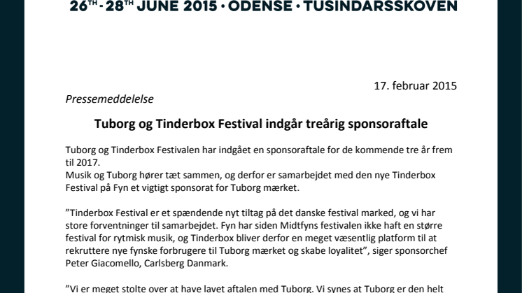 Tuborg og Tinderbox Festival indgår treårig sponsoraftale